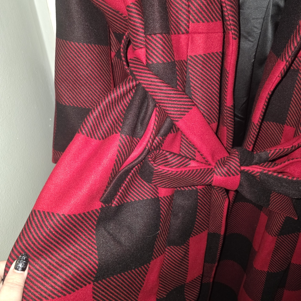 Torrid Red and Black Plaid Trench Coat - Picture 9 of 11
